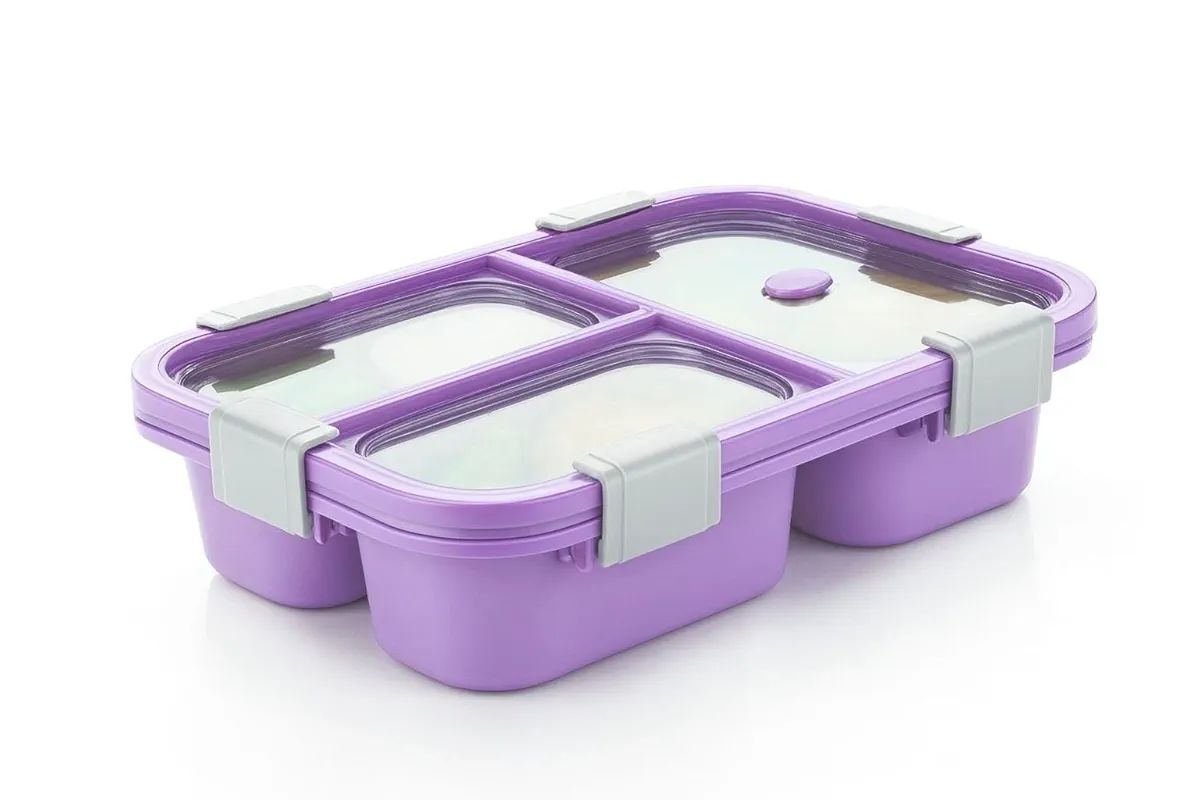 10512 3 Compartment Transparent Lid Tiffin Lunch Box | Silicone Seal Ring | For Kids And Adults Office Women And Men