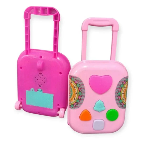 20089 Plastic Rolling Suitcase Luggage Box for Barbie Sized Dollhouse with Light & Sound Musical Toy for kids