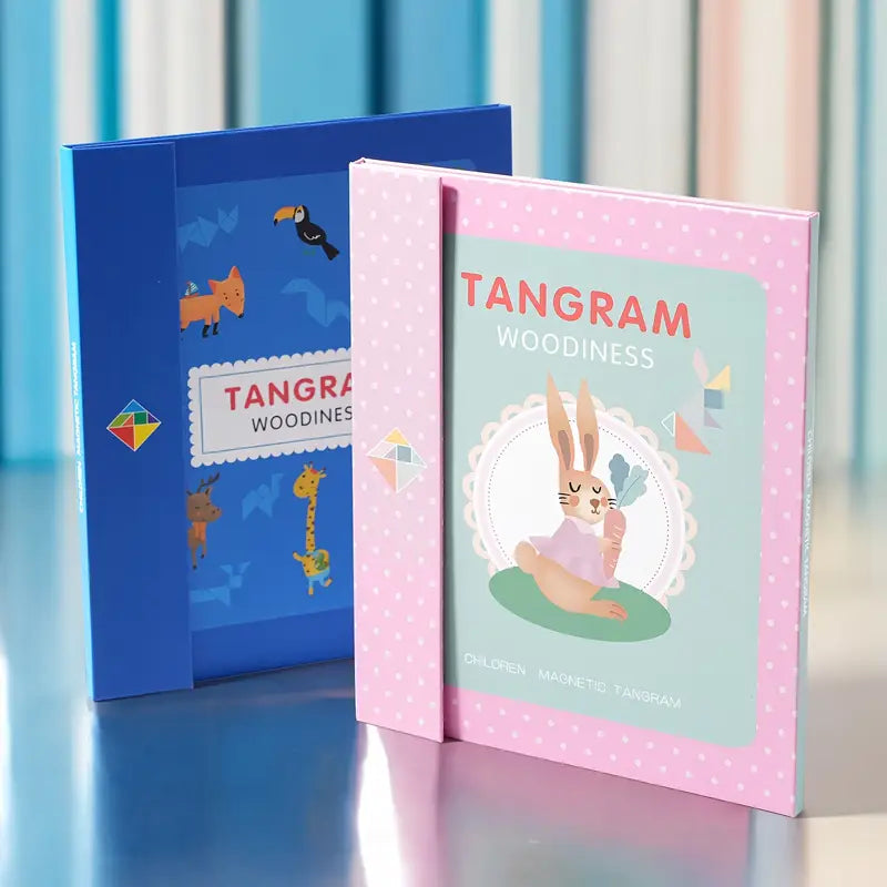 20329 Wooden Tangram Puzzle, Magnetic Tangram Puzzle for 3+ Years Old Boys and Girls {Pink / Bleu}