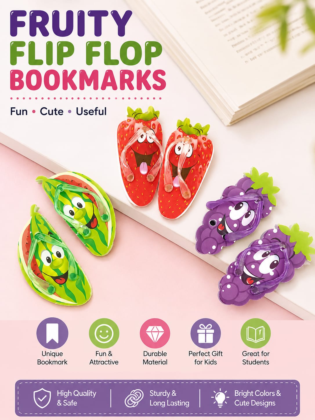 20942 Cute Watermelon Cartoon Slipper Eraser | Mini Pencil Rubber | School Stationery for Kids | Return Gift {Random Design}