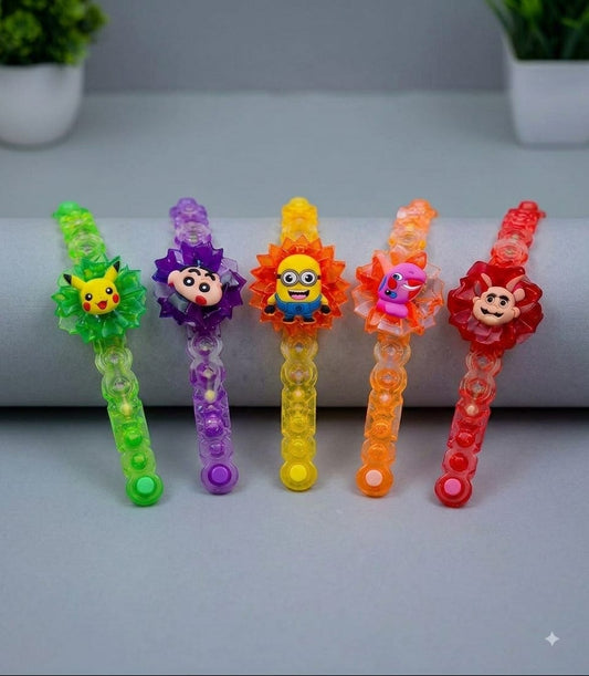 21043 (Pack of 12) Random Cartoon Character Light-Up Spinner Wrist Toys for Kids