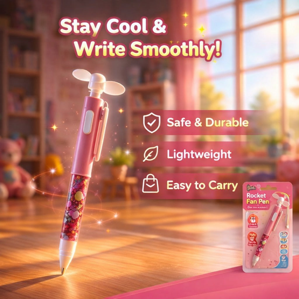 6690 2 in 1 Creative Handheld Mini Pocket Size Fan With Smooth Writing Ballpoint Pen {Random Design}
