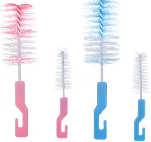 21046 (set of 2) 1 big 1 small Nylon Bottle Brush with Nipple Cleaner | 360° Rotating Handle | High-Density Soft Bristles | BPA Free | Scratch-Free Cleaning | Non-Toxic | Easy Grip (Multicolour)