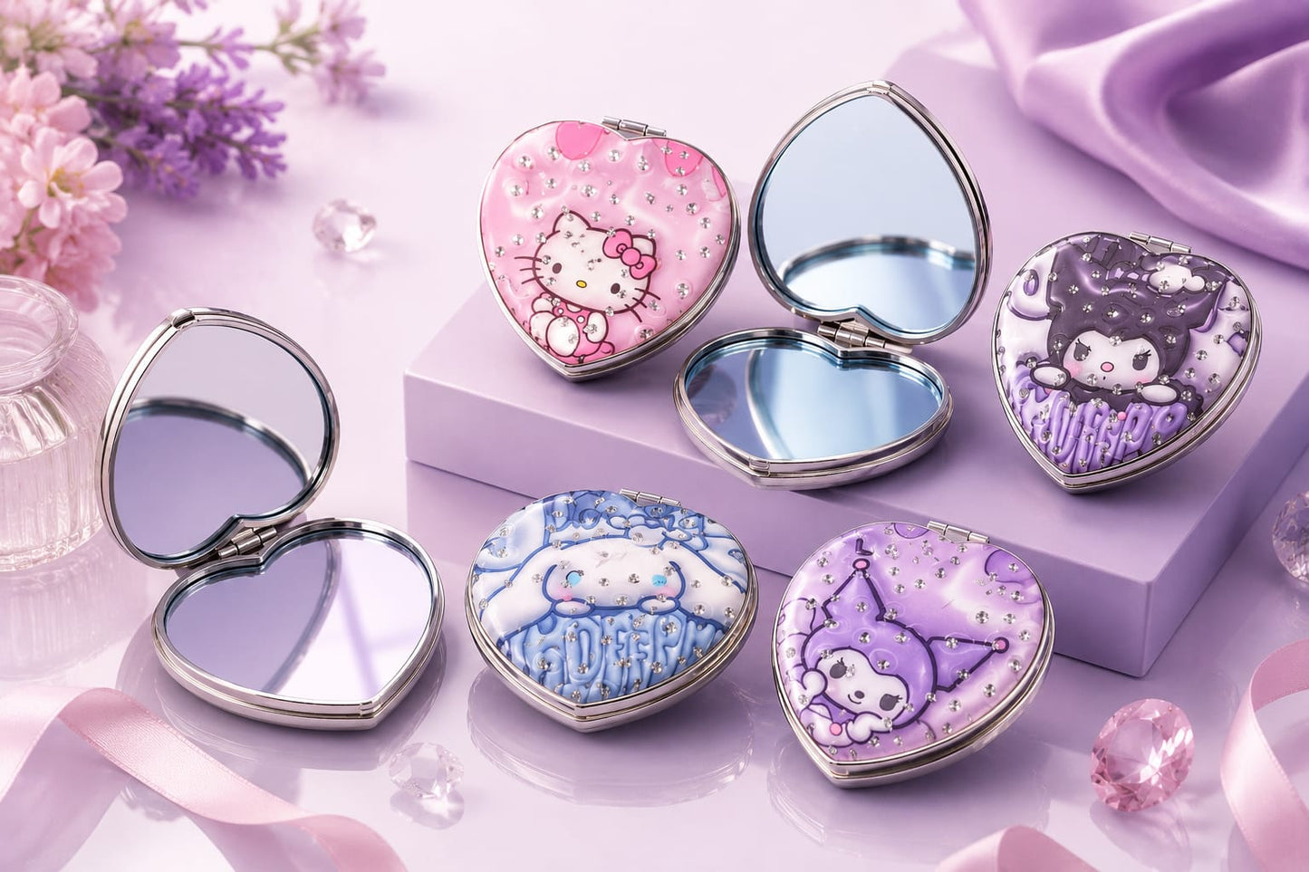 CKMR613 Cute Heart Shaped Compact Mirror for Women, Magnifying Travel Mirror