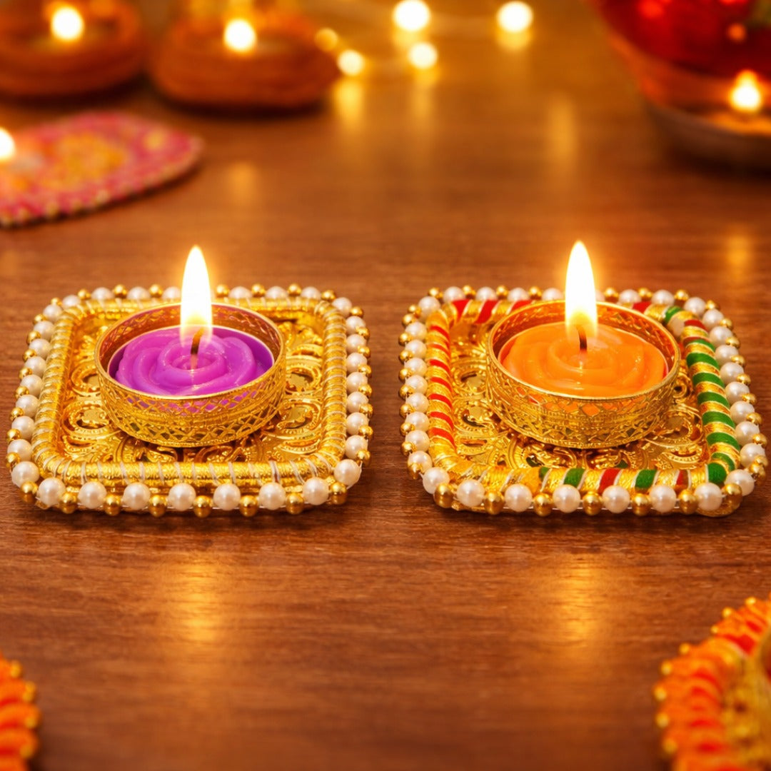 20445 Traders Decorative Handmade Tealight Candle Holder with Candles for Home Decor, Diwali Decoration