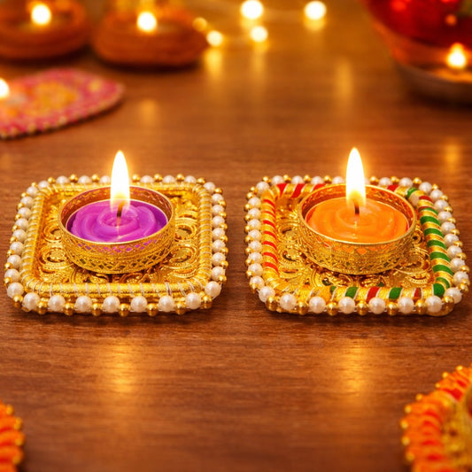 20445 Traders Decorative Handmade Tealight Candle Holder with Candles for Home Decor, Diwali Decoration