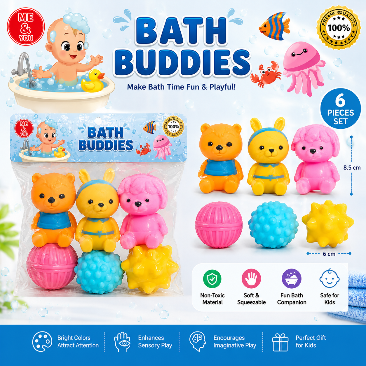 20671 Baby Lovely ChuChu Toys Set – Soft Animal & Textured Balls Combo | Multicolor Bath Toy (Multicolor)