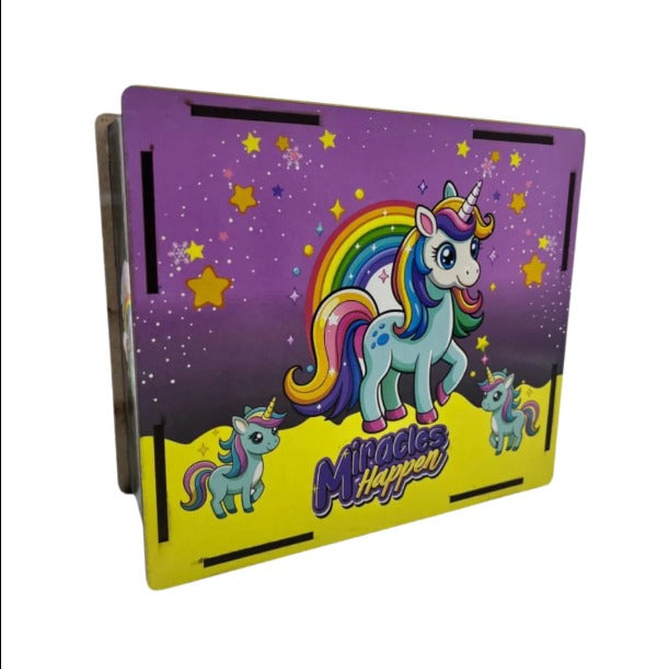 11337 -100000 Money Saving Challenge Box | Reusable Wooden Unicorn Money Bank