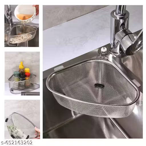 20302 Multifunctional Food Strainer Stainless Steel Sink Corner Strainer Basket for Kitchen Waste/Vegetable/Fruit