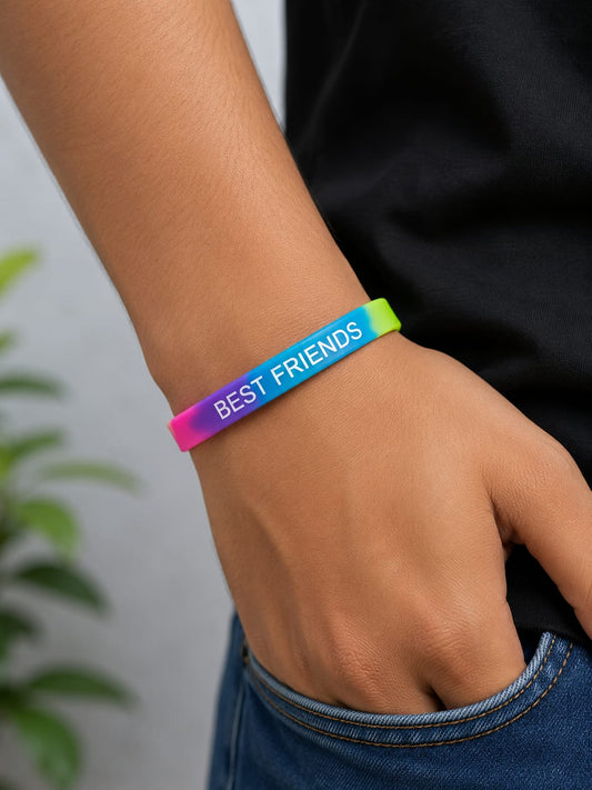 20816 {90 Pcs}Silicone Friendship Wristband for Boys & Girls | Motivational Rubber Bracelet | Soft Stretch Wrist Band | Unisex Fashion Band