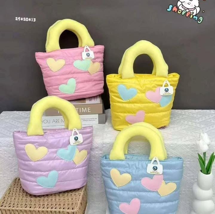 T1333 Soft Plush Heart  Fashion Tote Bag, Girls Travel Handbag for travel and multi-purpose bag for Babies {Random Color}