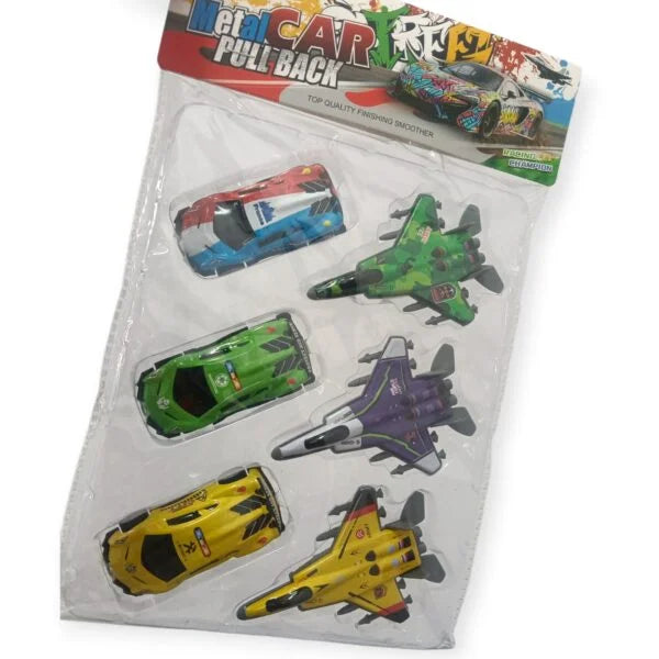 200800 Die-Cast Fighter Jet Toy and Car, Set of 6 Pieces, Metal Toy for Kid Boy and Girl/Birthday Christmas Return Gift for Little