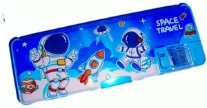 20435 Plastic Pencil Box with LED Light| Compartments and Dual Sharpener, Magnetic Lock, Pencil Box for Boys (Random Design)