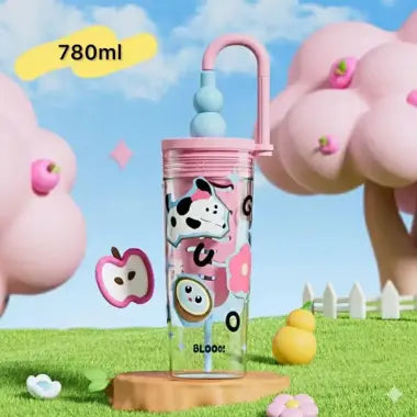 20728 Kids Cartoon Printed Water Bottle with Straw 780 ml | Portable Leakproof Sipper Tumbler for School & Travel {Random Color}