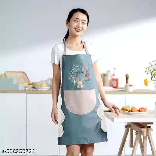 10998 Waterproof Kitchen Apron for Women with Big Front Pocket Hand-Wiping Towel Comfortable Wear-Resistant Chef Apron for Cooking