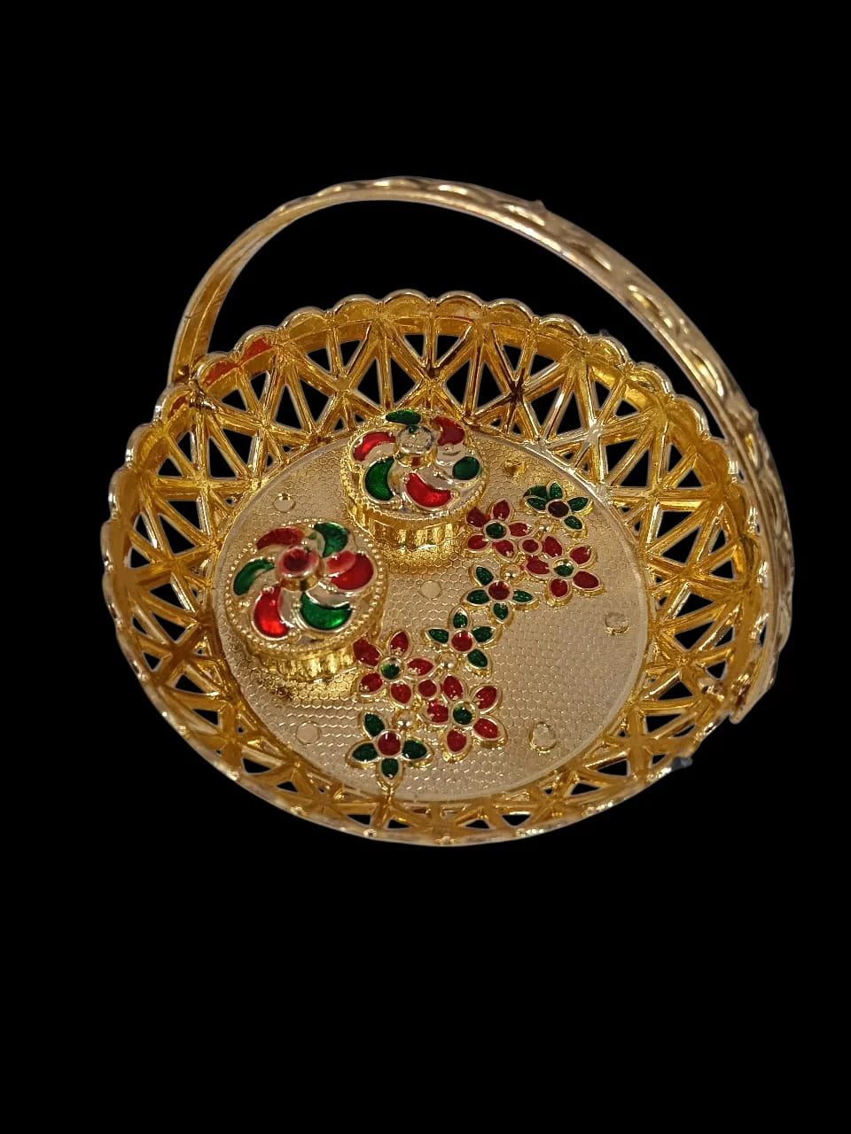 11357 Haldi Kumkum Golden Basket Holder | All in one Gift for Women, Weddings, Pooja Functions