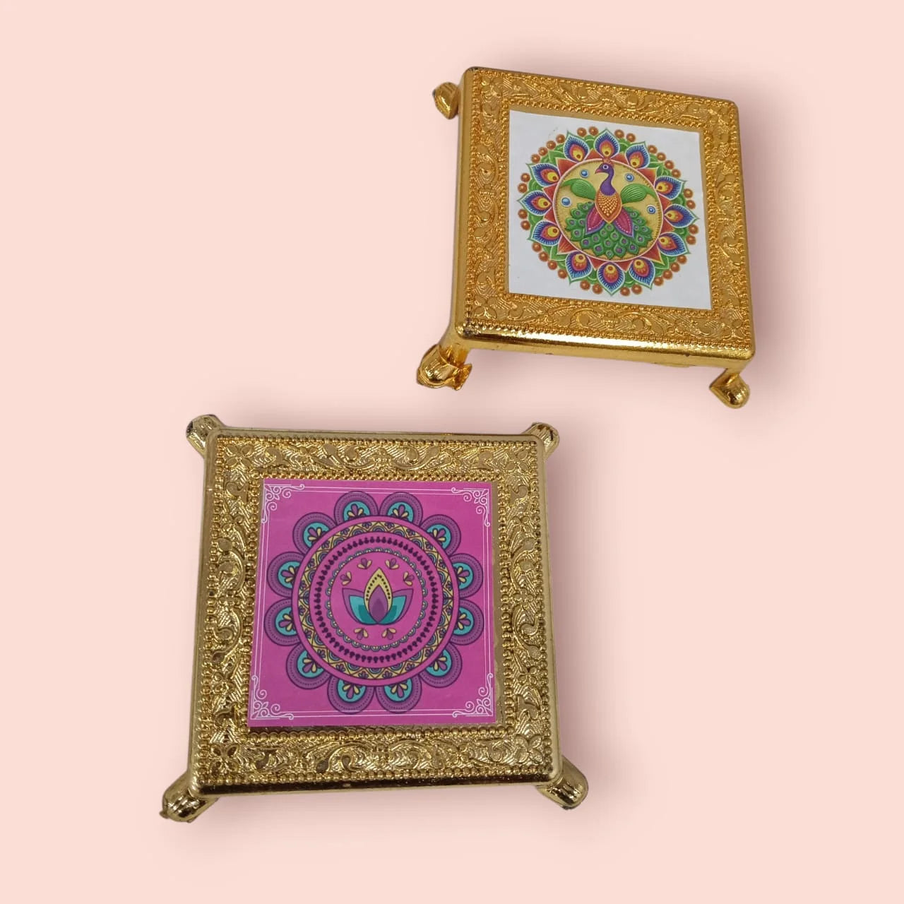 11353 Floral Designs Big Plastic chowki Pooja Decoration Best Gift for Diwali, Festivals {Random Design}