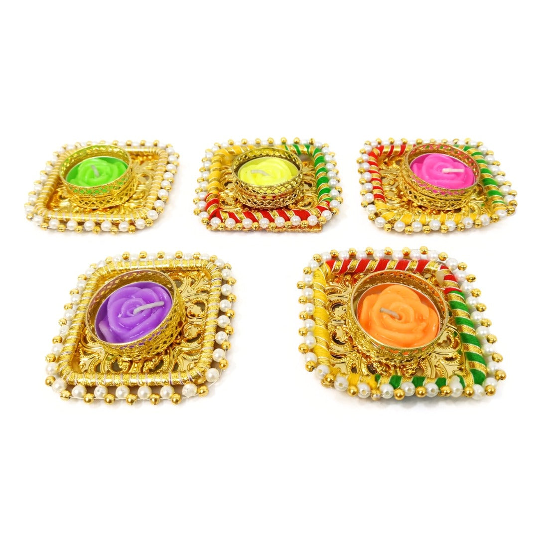 20445 Traders Decorative Handmade Tealight Candle Holder with Candles for Home Decor, Diwali Decoration