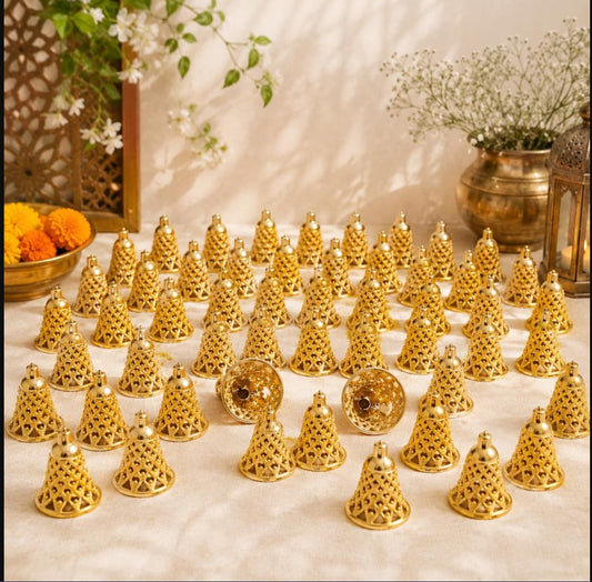 21071 Plastic Jingle Bells Set of 50 Large Gold Hanging Christmas Tree Ornaments DIY Craft Holiday Decorations