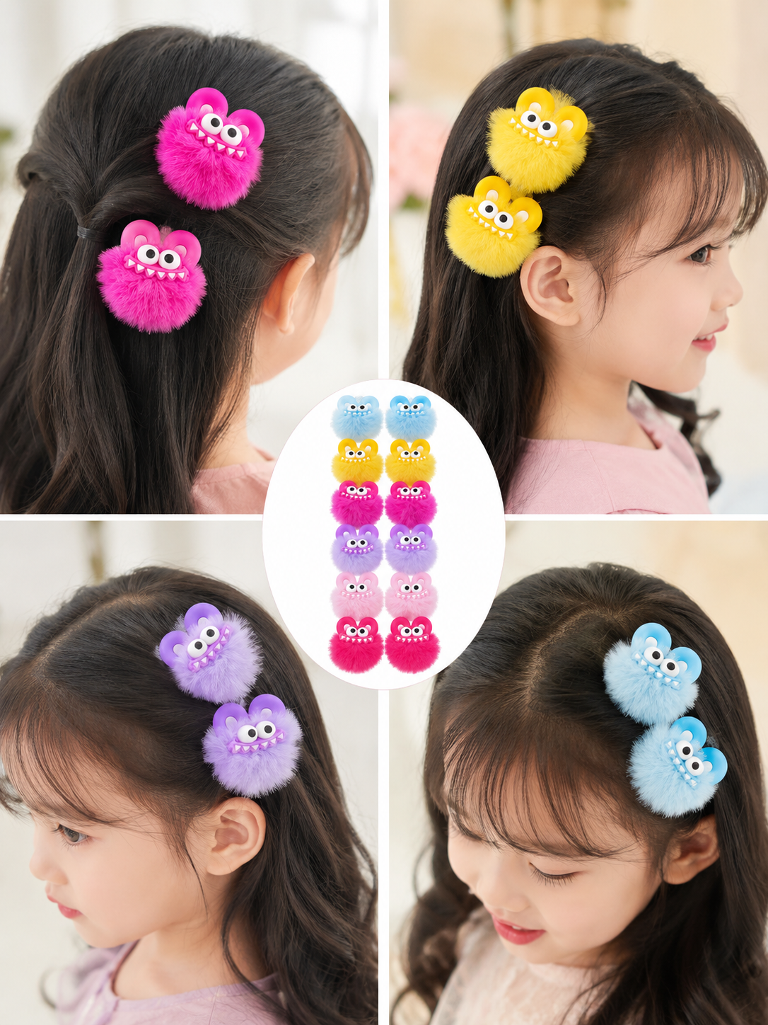 20639 Labubu Big Eyes Cute Ears Fur Ball Hairpins Sweet Girl Side Hair Clip Hair Accessories for Women