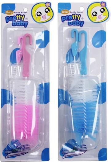 21046 (set of 2) 1 big 1 small Nylon Bottle Brush with Nipple Cleaner | 360° Rotating Handle | High-Density Soft Bristles | BPA Free | Scratch-Free Cleaning | Non-Toxic | Easy Grip (Multicolour)