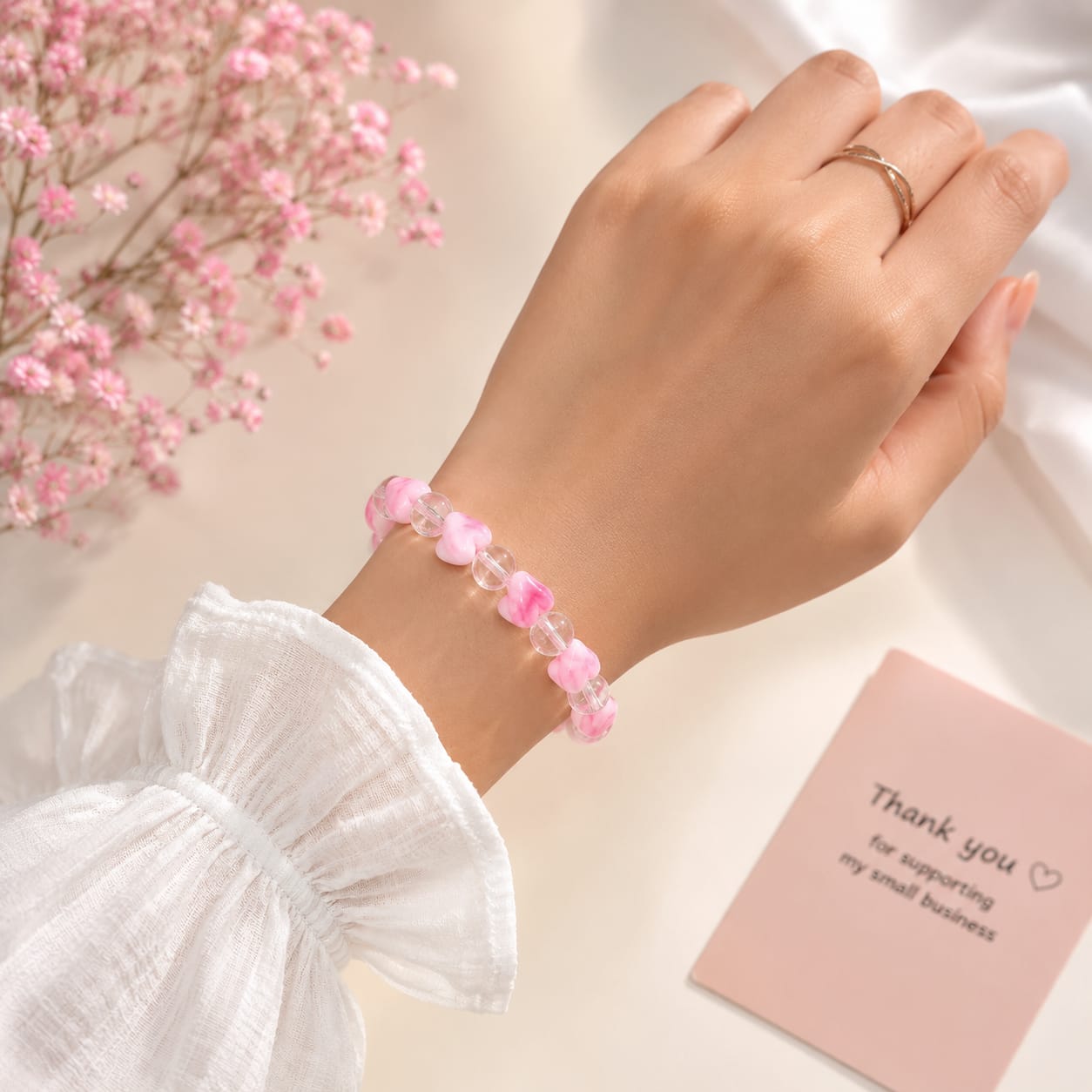 20814 {12 Pcs} Heart Beaded Bracelet for Girls | Handmade Stretch Bracelet | Colorful Heart Beads | Fashion Jewellery for Girls {Random Color}