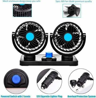 WTLS-101 Car Fan Air Circulator with 2 Speeds Portable Fan for Sedan RV Car Dashboard Double Head 24V Orange