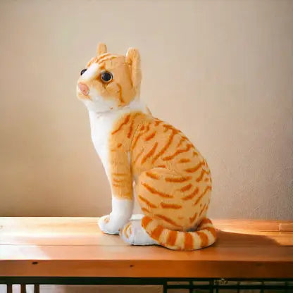 2077 Soft Stuffed Plush Tabby Cat Animal Toy for Kids Room and Home Decorations – 21 cm (Orange and White)