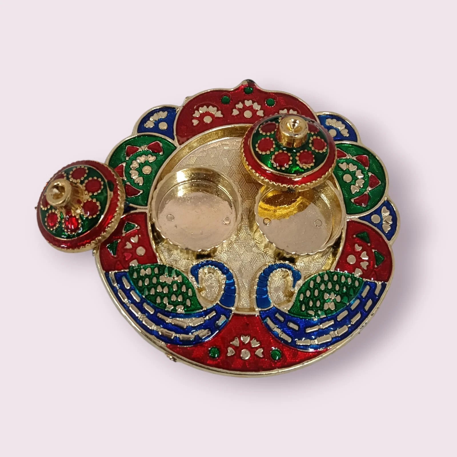 11355 Peacock Meenakari Platter – Decorative Fiber Plastic Pooja Thali for Festivals