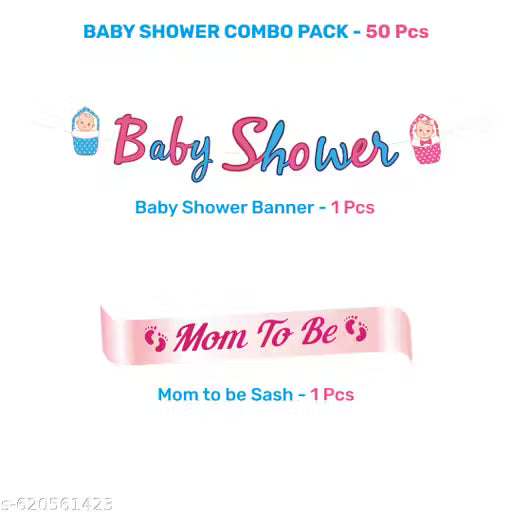 20669 Baby Shower Decoration Combo Pack – 51 Pcs | Boy & Girl Theme Party Kit with Balloons, Foil Banners, Star Balloons, Sash, Curtains & Arch | Baby Shower Decoration Set