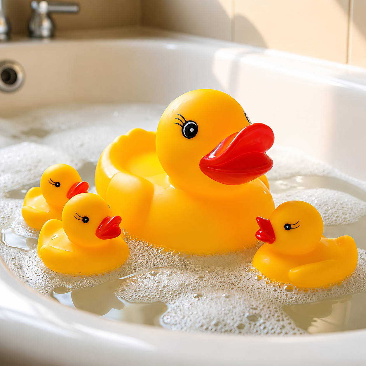 20687  4 Toyz Chu Chu Duck Bath Toy Set Duck Toy for Kids Floating Rubber Duck Family Safe & Fun Water Play Baby Toys for Kids Babies & Toddlers (Pack of 4)
