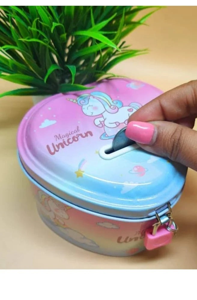 20368 Piggy Bank for Kids, Space/Unicorn Money Saving Tin Coin Bank, Birthday Return Gift for Girls and Boys