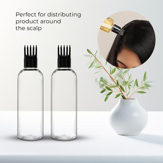20465 Hair Oil Applicator Bottle with Comb Nozzle 100ml Transparent Refillable Leak-Proof Hair Root Comb Bottle