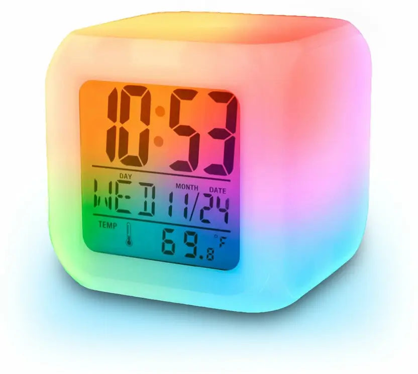 11258 Colour Changing LED Digital Alarm Clock with Date, Time -Multicolor