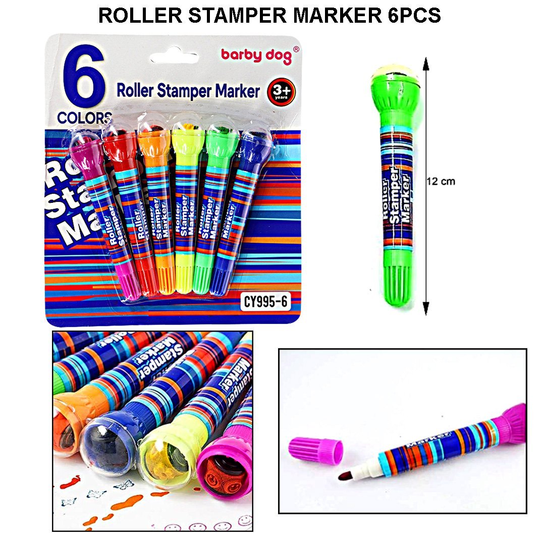 886-6  -2 in 1 Roller Stamp Marker Pen For Kid s 6Color Roller Stamper Marker Pen for kids-Best Return gift for Boys & Girls| Kids Stationery