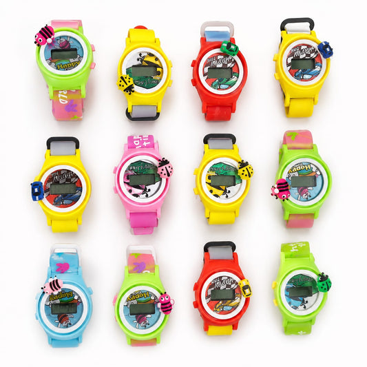 21028 (Pack of 12) Kids Cartoon Digital Watch – Colorful Character Design