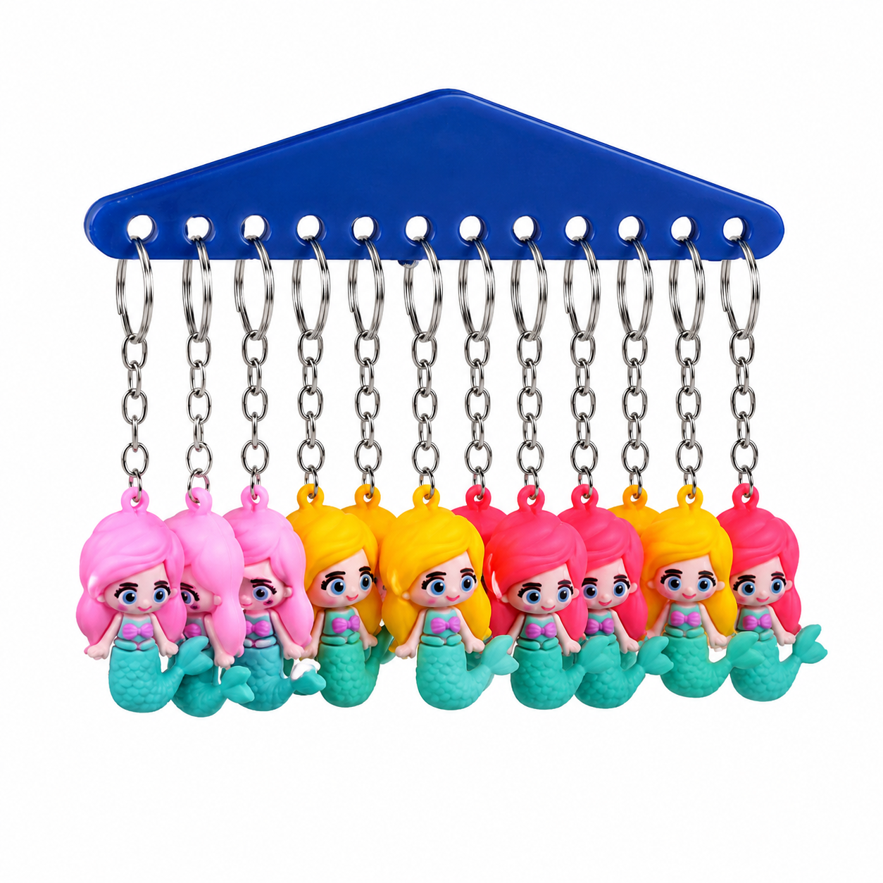 20891 {Pack of12} Cute Mermaid Keychain Set for Kids | Soft Rubber Cartoon Princess Key Rings | Return Gift, School Bag & Backpack Charms