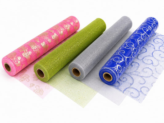 21062 Multicolour Glitter Tulle Net Fabric Roll for Gift Wrapping & Decoration