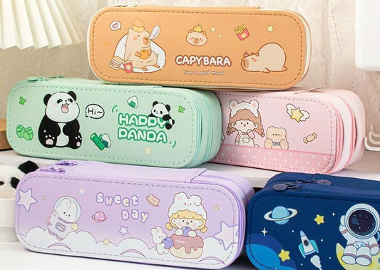 20702 Cute Double-Layer Stationery Pencil Case, Large Capacity Pencil Pouch with Zipper, Multipurpose Pen & Pencil Pouch for School {Random Design}