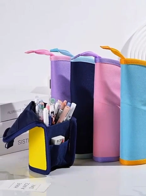 20591 Pencil Case Pouch, Neo Critz Standing Pen Pouch Bag, Foldable Stand up Pencil Holder {Multicolor}