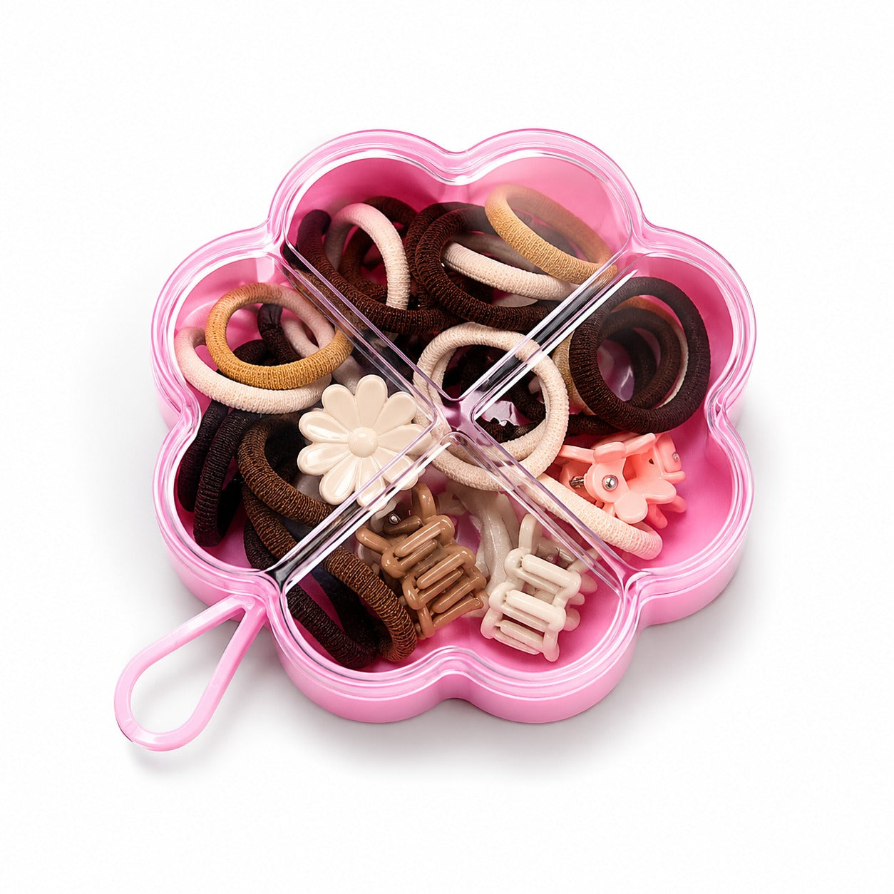 20914 Girls Hair Accessories Organizer Box with Hair Bands, Rubber Bands,Mini Claw Clips– Multi-Color Flower Storage Case for Kids