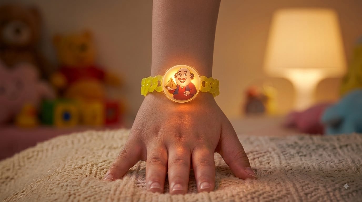 20812 (SET OF 12) Cartoon Character LED Rakhi Light Rakhi {Random Design}