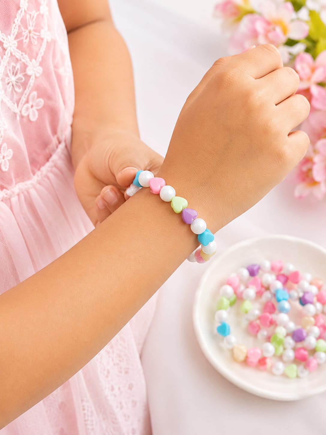 20817 {12 Pcs} Pastel Heart Beaded Bracelet for Girls | Handmade Stretch Bracelet | Cute Colorful Heart Beads | Fashion Jewellery