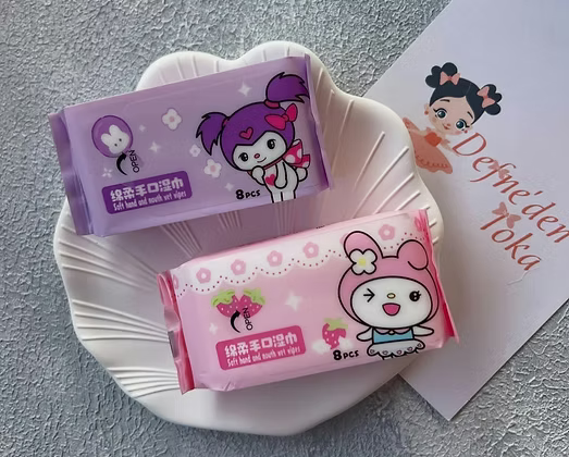 20517 Kawaii Baby Soft Wipes ,Portable Disposable Baby Wipes For Face And Household Use, Skin Care Wet Tissue Travel Children Adults,