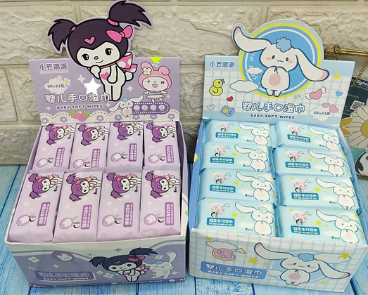 20517 Kawaii Baby Soft Wipes ,Portable Disposable Baby Wipes For Face And Household Use, Skin Care Wet Tissue Travel Children Adults,