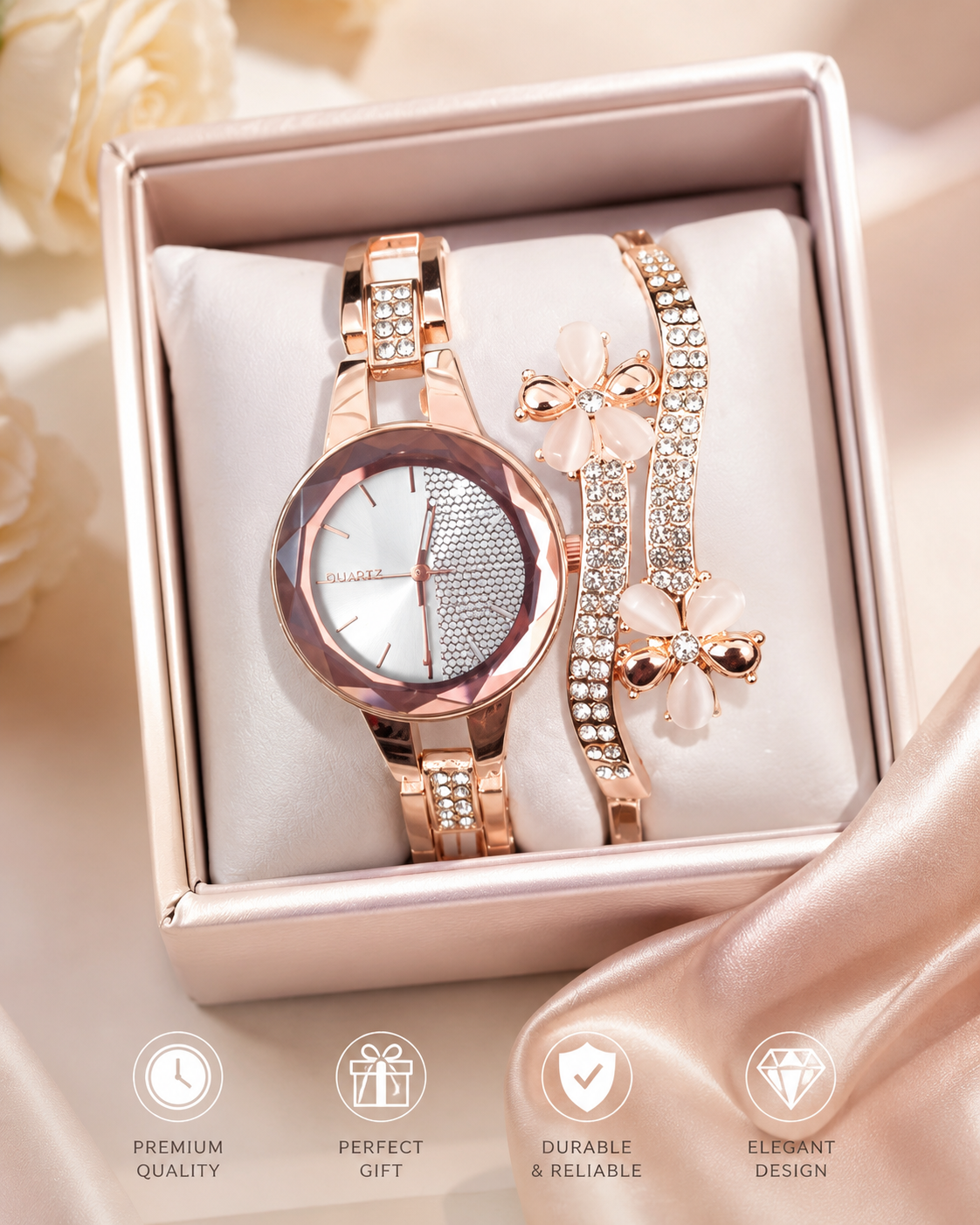 20656  Stylish Watch And Bracelet  For Girl beautiful Gift for Women {Random Design}