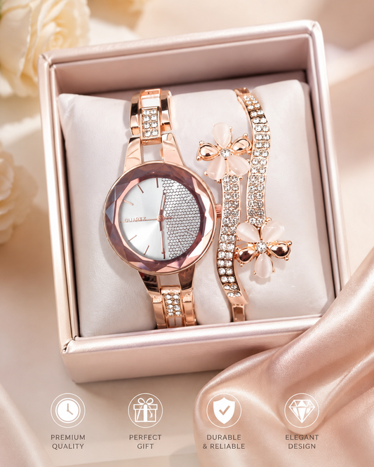20656  Stylish Watch And Bracelet  For Girl beautiful Gift for Women {Random Design}