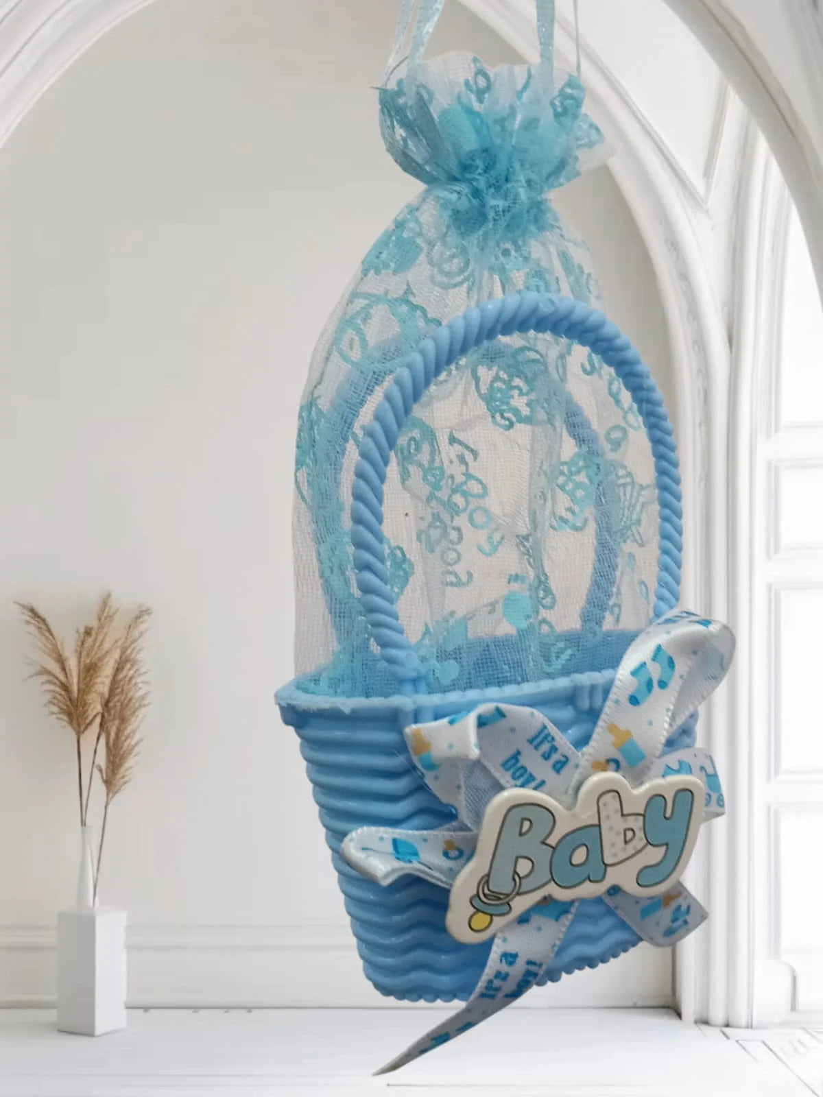 11091 {12 Pcs} Baby Basket Small Gift Hamper Plastic Basket with Net, Birthday Return Hampers Blue Colour