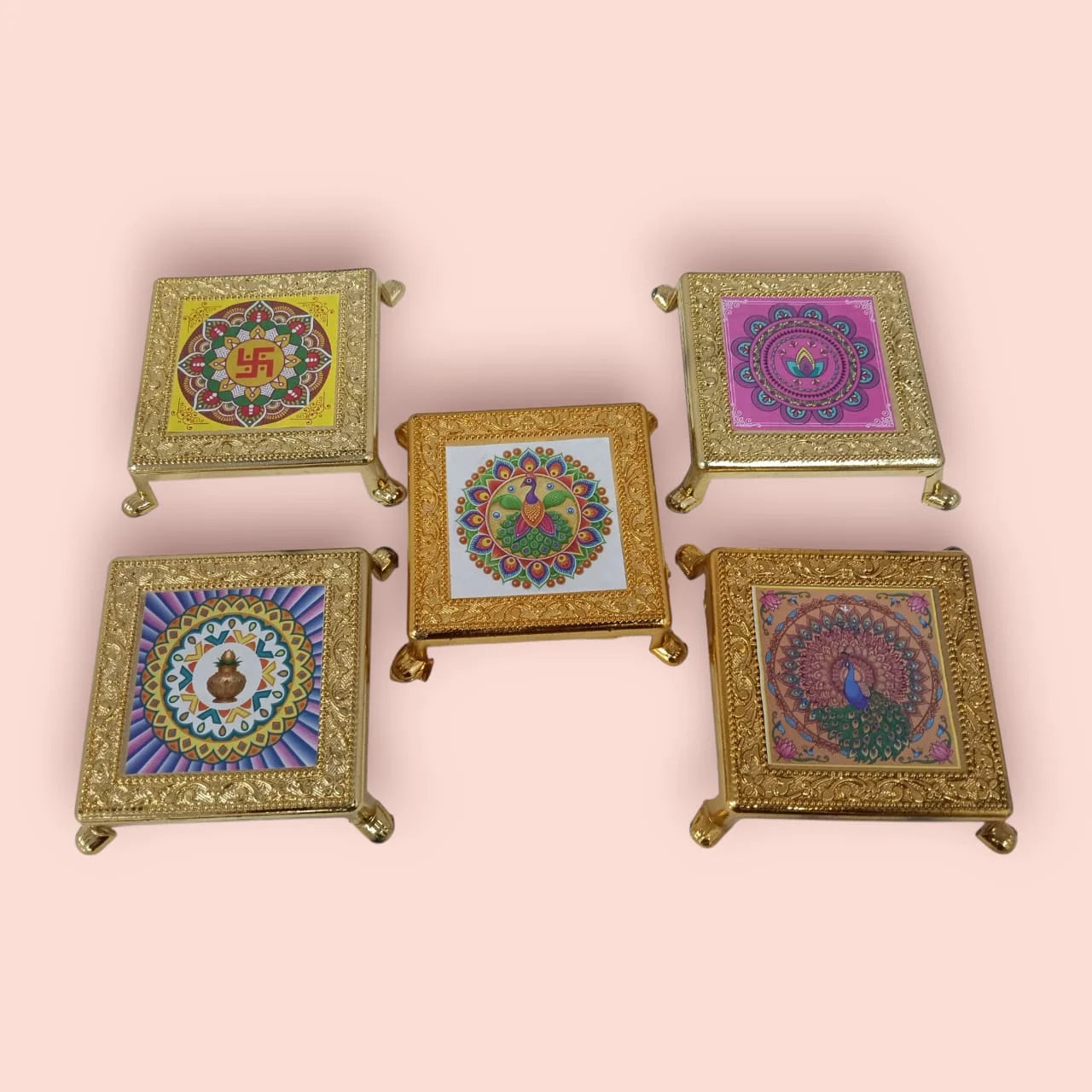 11353 Floral Designs Big Plastic chowki Pooja Decoration Best Gift for Diwali, Festivals {Random Design}