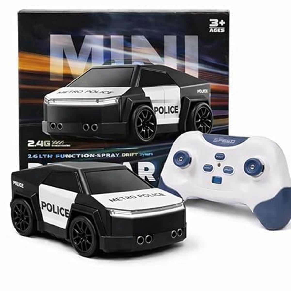 20873 Mini Police Drift Car for Kids with Spray Mist Effect, LED Lights, Music & 360° Drift Stunt Car Toy Rechargeable Mini Police Vehicle for Boys Girls